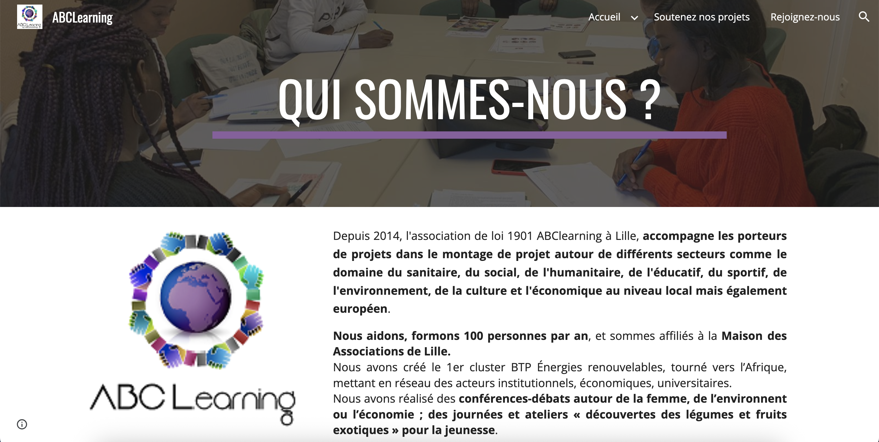 Capture d'écran du site de l'association ABCLearning