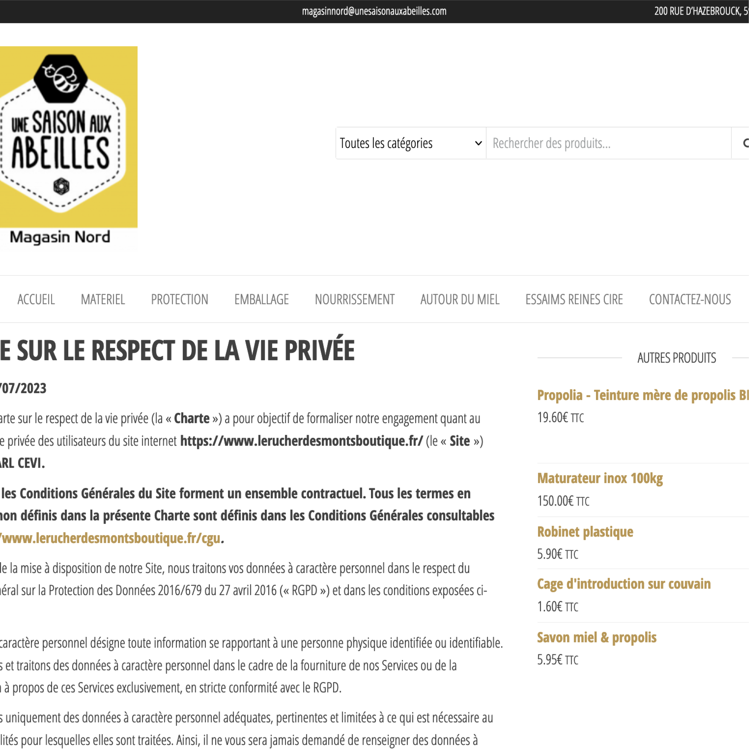 Screenshot of the website : le rucher des monts boutique